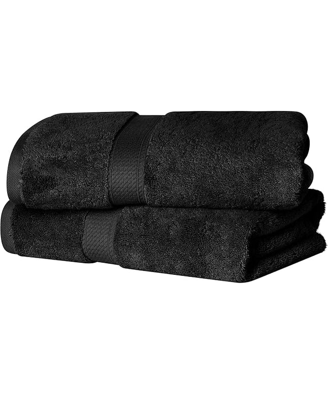 Superior Egyptian Cotton Pile Bath Towel Set of 2, Ultra Soft Luxury Towels, Thick Plush Essentials, Absorbent Heavyweight, Guest Bath, Hotel, Spa, Home Bathroom, Shower Basics, Black