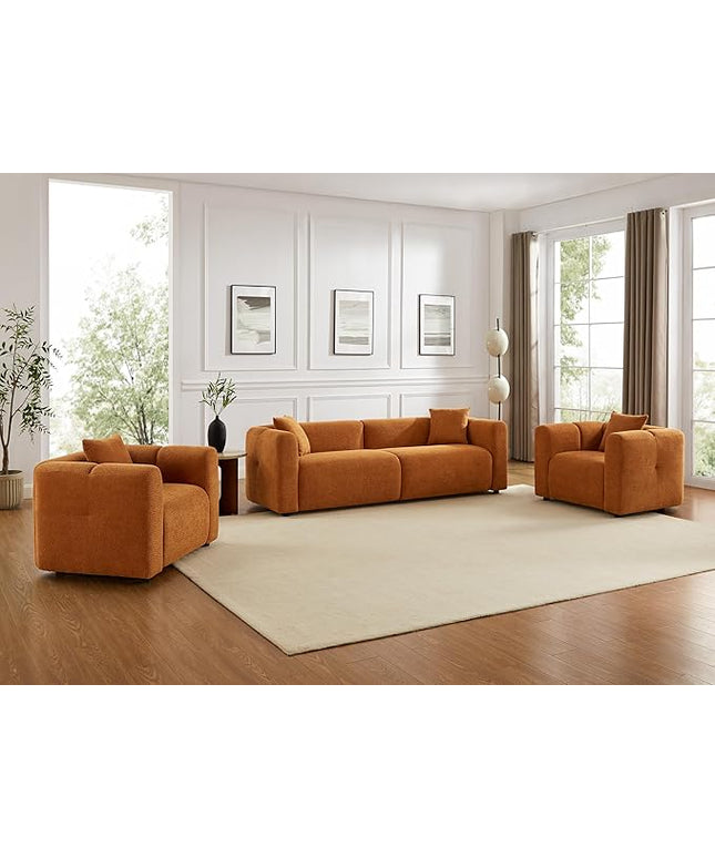 VANOMi Living Room Furniture Sets Include 95" Sofa & 42" Armchairs, Boucle Upholstered Oversized Couch with Pillows, Living Room Furniture Set for Bedroom Apartment (Curry, 1 Sofa+2 Chairs)
