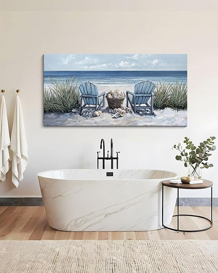 HGUAOA Coastal Wall Art - Large Landscape Wall Paintings for Living Room, Bedroom Pictures, Ocean Beach Artwork, Blue Wall Art, Above Bed Decor, Coastal Landscape Beach Pinting