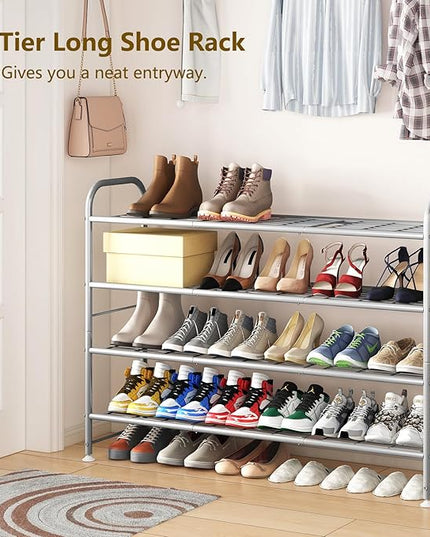 LINZINAR Shoe Rack 4 Tier Storage Organizer for Closet Entryway Metal Grey