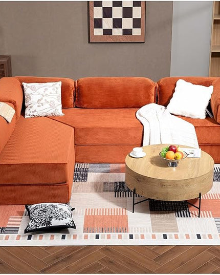 108" L Shaped Couch，Modular Sectional Sofa with Chaise，Cloud Sectional Couch with Deep Seat & Removable Pillow for Living Room,Bedroom,No Assembly Required（Brick Red）