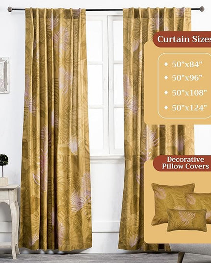Maison d' Hermine Curtains for Living Room 100% Cotton 124 inch Length One Panel Light Filtering Curtains for Bedroom Windows with Rod and Loop Pockets Drapes (Creole Caramel, 50" W x 124" L)