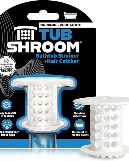 TubShroom Tub Drain Hair Catcher Strainer, White – Drain Protector and Hair Catcher for Bathroom Drains, Fits 1.5” – 1.75” Bathtub and Shower Tub Drains