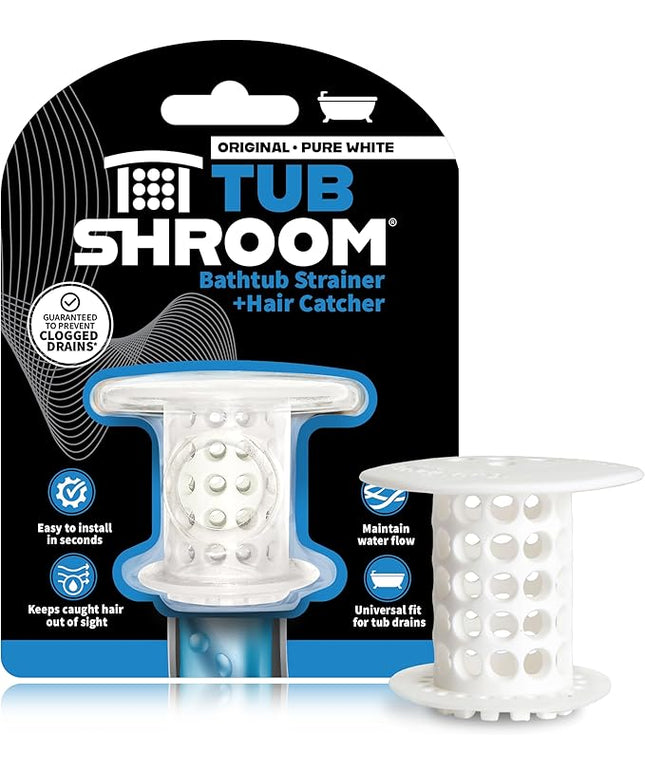 TubShroom Tub Drain Hair Catcher Strainer, White – Drain Protector and Hair Catcher for Bathroom Drains, Fits 1.5” – 1.75” Bathtub and Shower Tub Drains