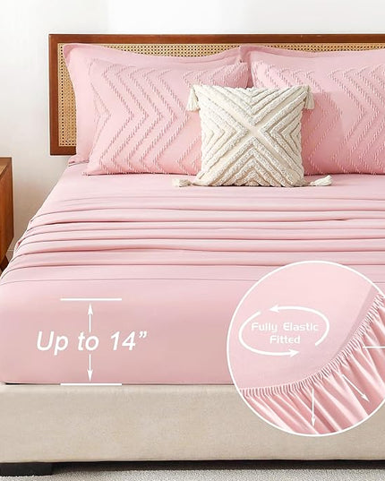 Litanika Pink Full Size Comforter Set with Sheets - 7 Pieces Bed in a Bag Full Boho Tufted Complete Bedding Sets with Comforter, Sheets, Pillowcases & Shams