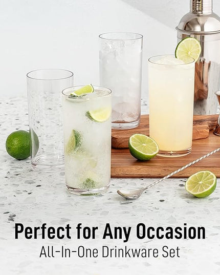 Zulay Kitchen Acrylic Glasses Drinkware - 8 Piece Unbreakable Plastic Tumblers - BPA-Free, Reusable Plastic Drinking Glasses for Home & Outdoors - Stackable, Lead-Free & Dishwasher Safe - (16 Ounces)