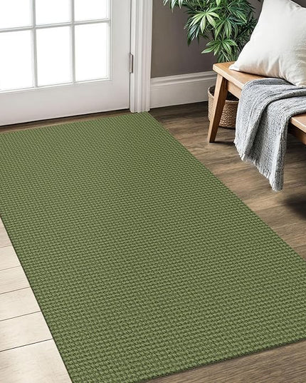 KOZYFLY Rugs for Entryway 3x5 ft Washable Area Rug Non Slip Rubber Backed Entry Rug Woven Indoor Door Mat Cotton Kitchen Rugs Floor Carpet for Entryway, Foyer, Backdoor, Bright Green/Earthy Green