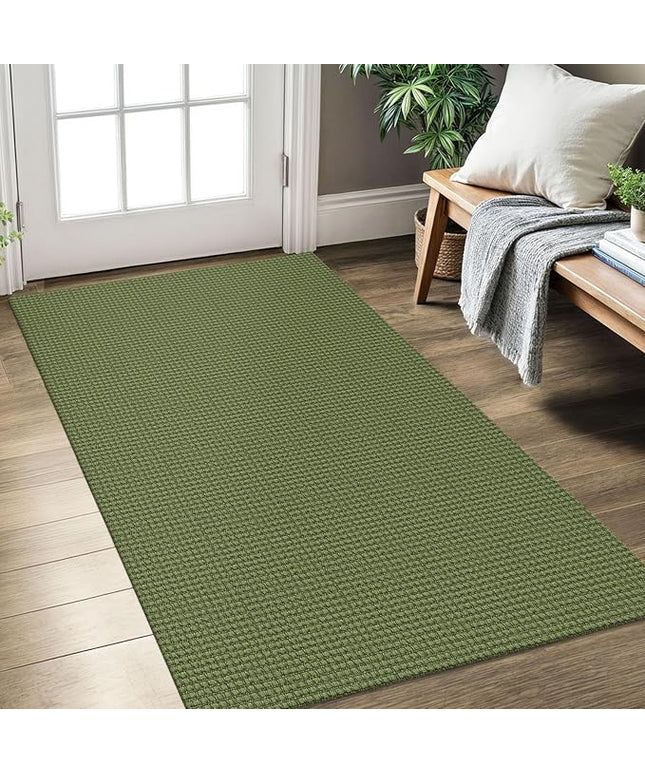 KOZYFLY Rugs for Entryway 3x5 ft Washable Area Rug Non Slip Rubber Backed Entry Rug Woven Indoor Door Mat Cotton Kitchen Rugs Floor Carpet for Entryway, Foyer, Backdoor, Bright Green/Earthy Green