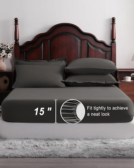 NTBAY Queen Comforter Set with Sheets, 7 Pieces Soft and Breathable Queen Bedding Set, Bed in a Bag, Down Alternative Comforter Set Solid Color All Season, Queen Bedding Set, Dark Grey