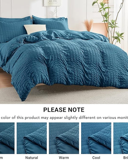 HYMOKEGE Teal Twin XL Comforter Set Seersucker 5 Pieces, All Season Luxury Bed in a Bag for Bedroom, Bedding Set with Comforter, Sheets, Pillowcase & Sham