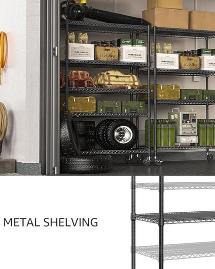 IZEUK Garage Shelving Wide Storage Shelves 4 Tier Metal Shelves 3200 LBS Heavy Duty Adjustable Utility Shelf Rack Black 23.6" D x 53.1" W x 73.6" H