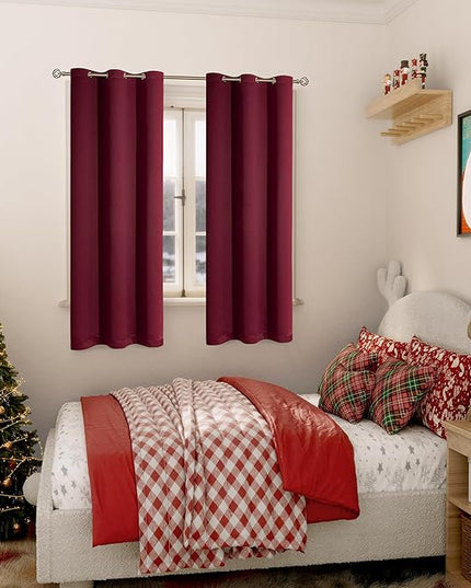 BGment Christmas Red Blackout Curtains for Bedroom - Grommet Thermal Insulated Room Darkening Curtains for Living Room, Set of 2 Curtain Panels (42 x 63 Inch, Burgundy)