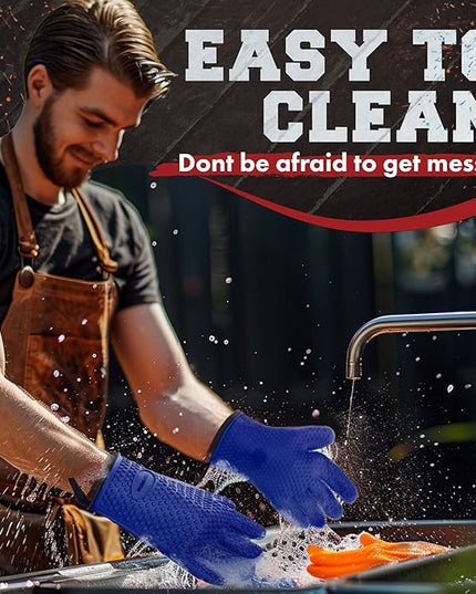 KITCHEN PERFECTION XL Silicone Smoker Oven Gloves-Extreme Heat Resistant BBQ Gloves-Handle Hot Food Right on Your Grill Fryer&Pit|Waterproof Grilling Cooking Baking Mitts|Superior Value Set+3 Bonuses