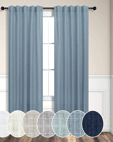 Light Blue Curtains 38 Inch Wide for Living Room 2 Panels Back Tab Pocket Light Reducing Semi Sheer Linen Long Skinny Small Country Blue Curtains for Bedroom Side Windows Grey Blue Width 38x84 Length
