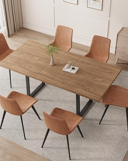 ZckyCine Expandable Walnut Dining Table, 67" to 51" Extendable Rectangular Table with Thickened Top and Metal U-Shaped Legs, Modern Wood Dining Table for Kitchen Dining Room