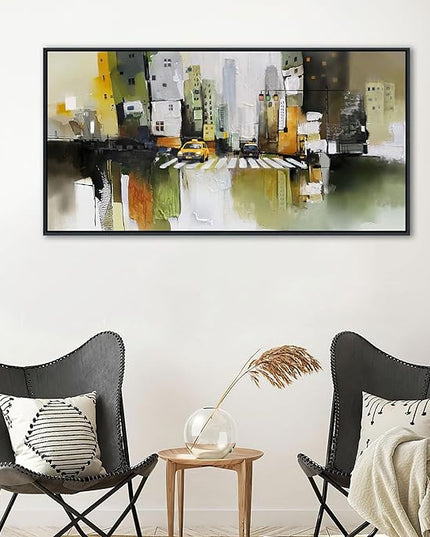 HGUAOA Abstract Canvas Wall Art for Living Room - Modern Wall Art for Office & Bedroom - Yellow City Wall Pictures for Above Bed Decor - Large Canvas Artwork for Home Decor 20×40IN