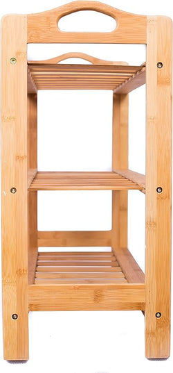 BIRDROCK HOME 3 Tier Free Standing Shoe Rack with Handles | Bamboo | Wood | Closets and Entryway | Organizer | Fits 9 Pairs of Shoes
