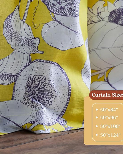 Maison d' Hermine Curtains for Living Room 100% Cotton 96 inch Length One Panel Light Filtering Curtains for Bedroom Windows with Rod and Loop Pockets Drapes (Manon Yellow, 50" W x 96" L)