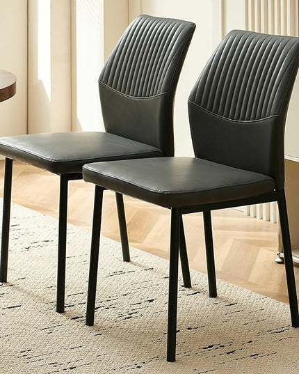 Dining Chairs Set of 6, Dark Grey PU Leather Dining Chairs, Comfortable Upholstered Armless Kitchen Chairs with Black Metal Legs for Living Room, Dining Room, Kitchen