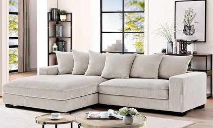Luxe Oversized Two-Piece Sectional Couches for Living Room, 102.4-Inch L Shaped Sofa with Chaise, Upholstered with Corduroy Fabric, Ivory - Left Facing
