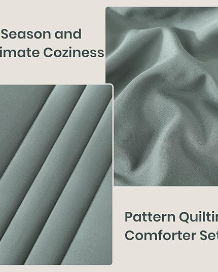 Monbix Twin XL Size Comforter Set - Extra Long 5 Pieces Dorm Bedding Sets, Quilting Design Fluffy Bed in a Bag Twin XL with Sheets, Pillowcase & Sham (Sage Green)