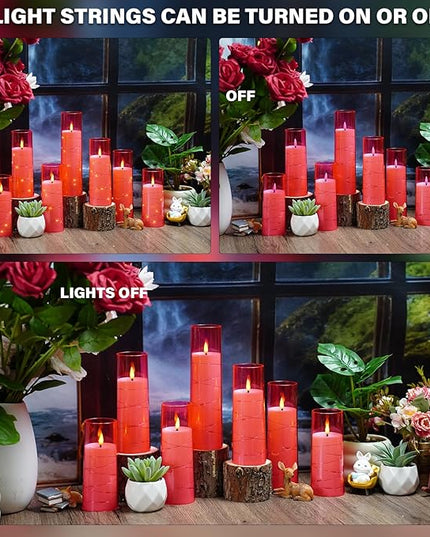 Flickering Flameless LED Candles,Battery Operated Candles 9 Pcs with Embedded Star String,Acrylic LED Pillar Candles with Remote,Suitable for Home Decoration to Create an Atmosphere (Pink)