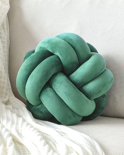 Knot Pillow Ball, Soft Home Decorative Throw Pillows Cushion, Round Changeability Knotted Pillows, Modern Home Handmade Cushions for Bedroom, Sofa, Couch (8 Inch, Dark Green)