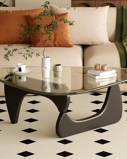 Coffee Table for Living Room Mid Century Modern Center Table with Glass Top, Black Transparent