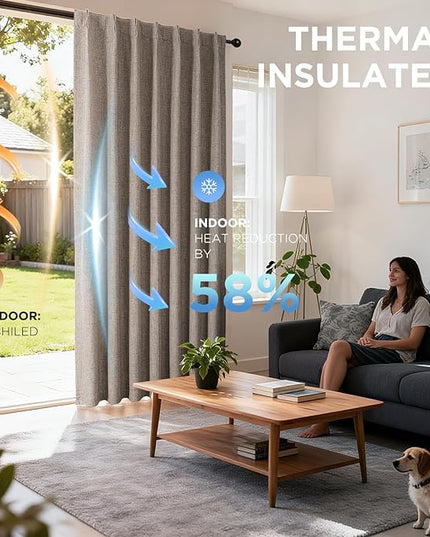 Joydeco Pinch Pleated Curtains - 100% Blackout for Bedroom, Linen Curtains 40" W x 63" L, Thermal Insulated 2 Panels Light Blocking Drapes, Back Tabs for Living Room