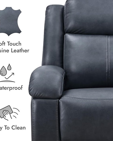 Watson & Whitely Genuine Leather Power Recliner Chairs for Adults, Wall Hugger RV Recliner with Power Headrest & Charging Ports, Electric Recliner Sofa Chair for Living Room, Navy
