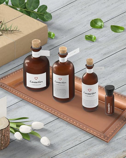 2 Pack Bronze Bathroom Vanity Tray for Countertop with Beads, Small Plastic Toilet Tank Versatile Storage Organization Tray for Makeup, Perfume, Desk, Kitchen, Candles, 14"x7"x1", 36GT