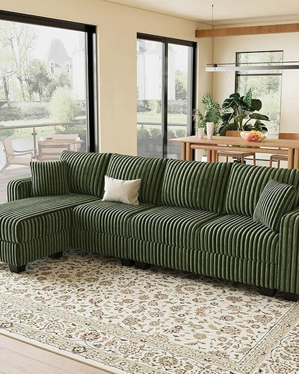 Belffin Sectional Couch with L-Shape Chaise L Shaped Couch with Ottoman Sectional Couches for Living Room Corduroy (Green, L Shaped)