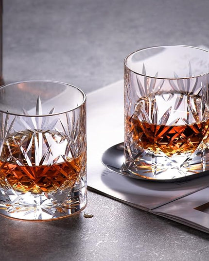 KAMMAK Crystal Whiskey Glasses Set of 2, Handcrafted 7.1oz Old Fashioned Glasses Stemless, Luxury Cocktail Glasses, Hand Blown Scotch Cup for Women, Men Gift for Rocks, Bourbon Barware, Bar