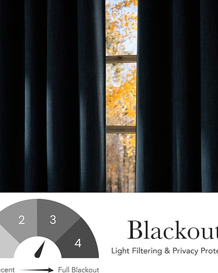 NICETOWN Faux Linen Stone Blue Blackout Curtains 84 inches Long for Living Room - Privacy Panels for Bedroom, Modern Farmhouse Style Easy Care Grommet Top, 2 Panels, W52 by L84