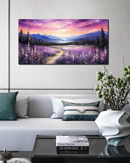 Zoyotago Canvas Wall Art Sunrise Blue Landscape Wall Art Purple Flower Canvas Print Modern Home Decor for Living Room Bedroom Office 20x40 Inch