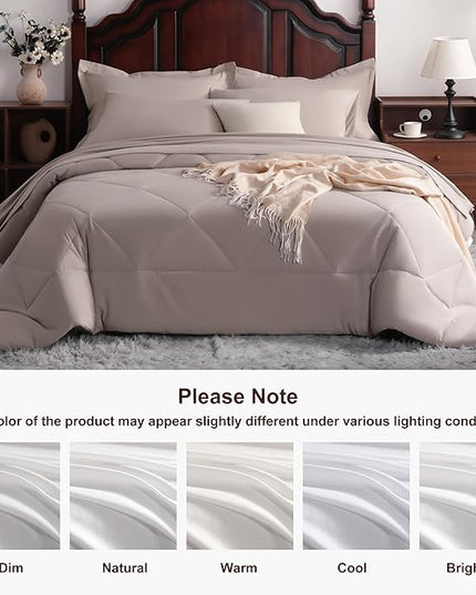 NTBAY King Comforter Set with Sheets, 7 Pieces Soft and Breathable King Bedding Set, Bed in a Bag, Down Alternative Comforter Set Solid Color All Season, King Bedding Set, Taupe