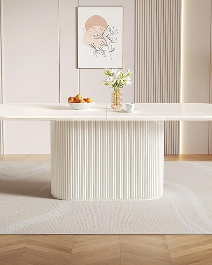 Guyii 86.61" Oval Dining Table Set with 4 Chairs, Modern Kitchen Table Set, Indoor Rectangular Dining Room Table for Kitchen, Living Room, Cream White
