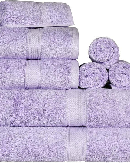 Superior Egyptian Cotton Pile 8 Piece Towel Set, Includes 2 Bath, 2 Hand, 4 Face Towels/Washcloths, Ultra Soft Luxury Towels, Thick Plush Essentials, Guest Bath, Spa, Hotel Bathroom, Purple