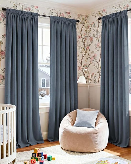 Lazzzy Velvet Blackout Curtains Thermal Insulated Room Window Drapes Super Soft Luxury Curtains for Living Room Bedroom Rod Pocket 2 Panels, Dark Slate, 52" W x 102" L