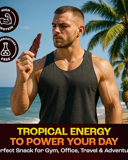 Jerzey Jerky Tropical Fusion Brisket Jerky 2.5oz – High Protein, Gluten Free and Healthy Beef Snacks with Rich, Authentic Flavor