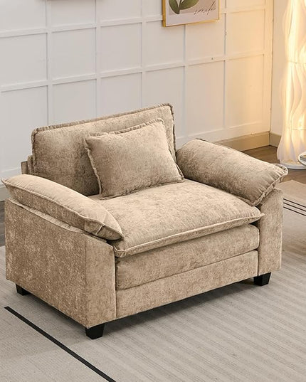Modular Sectional Sofa, Comfy Cloud Couch Sectional Sofa, Chenille Sofa Sleeper Deep Seat Sofa with Throw Pillows for Living Room (Khaki, 53"- Single Seat)