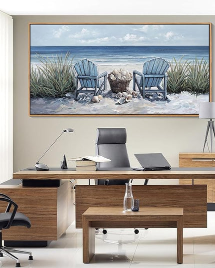 HGUAOA Coastal Wall Art - Large Landscape Wall Pictures for Living Room, Bedroom Pictures, Ocean Beach Artwork, Blue Above Bed Decor, Coastal Landscape Wall Art,Framed Beach Pinting