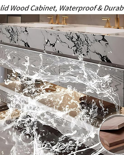 60IN Solid Wood Bathroom Cabinet, Bathroom Vanity with Double Sinks | One Click Defogging & 2 LED Light Strips, Tissue Hole, Bathroom Storage Cabinets with 3 Drawers (Reddish Brown)