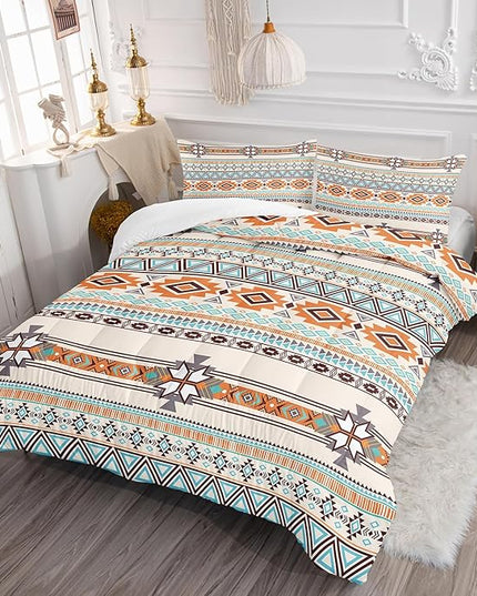 AILONEN Tribal Comforter Set Twin Size, Aztec Geometric Bedding Set, Boys Girls Traditional Duvet Set 3 Pieces, 1 Quilt and 2 Pillowcases