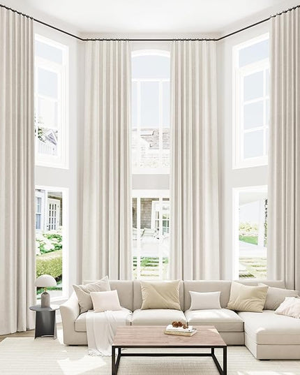 Guken 100% Blackout Cream Linen Curtains 52 Inch Wide by 138 Inch 2 Panels Set for Living Room Bedroom Back Tab Thermal Insulated Black Out Linen Drapes Room Darkening Window Curtains
