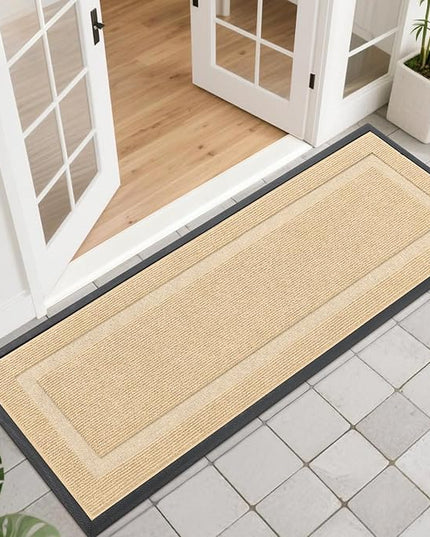 OLANLY Front Door Mat Indoor Outdoor Entrance, Waterproof All-Season, All-Weather Doormat, Sturdy Natural Rubber, Fade Resistant, Low Profile, Easy Clean Patio Porch Entryway Mat, 47x17, Beige