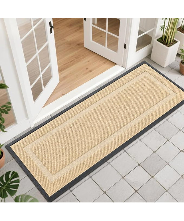 OLANLY Front Door Mat Indoor Outdoor Entrance, Waterproof All-Season, All-Weather Doormat, Sturdy Natural Rubber, Fade Resistant, Low Profile, Easy Clean Patio Porch Entryway Mat, 47x17, Beige