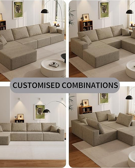 139" Boneless Cloud Sectional Couch for Living Room, Compressed Modular L-Shaped Sofa with Deep Seat, Frameless Corduroy Couch in Boxes, No Assembly Required 4-Seater (Left-Facing Chaise, Grey)