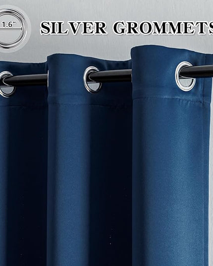 Blackout Curtains 108 Inch Length 2 Panels Set, Black Out Curtains for Bedroom 108 Inch Long, Grommet Energy Saving Room Darkening Drapes for Living Room Window Navy Blue(W52 x L108)