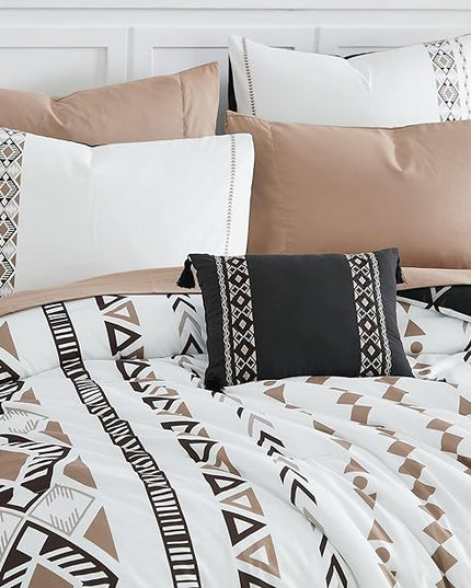Geniospin King Size Comforter Set- 7 Pieces Boho Bed in a Bag, Western Bedding Set for All Seasons, Reversible Aztec Bedding, Lightweight Comforter Bed Set with Sheets, Pillowcases & Shams